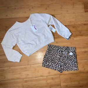 NWT Girls Size 6 Outfit - Crewneck Top Shirt & Leopard Print Skorts Set